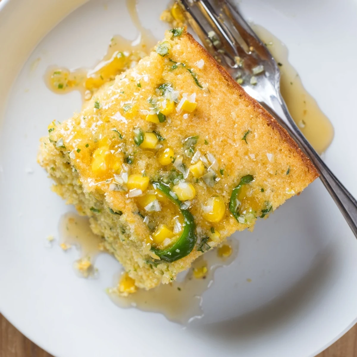 Moist Southern-style cornbread studded with green jalapeños finished with a glossy sweet lime honey glaze