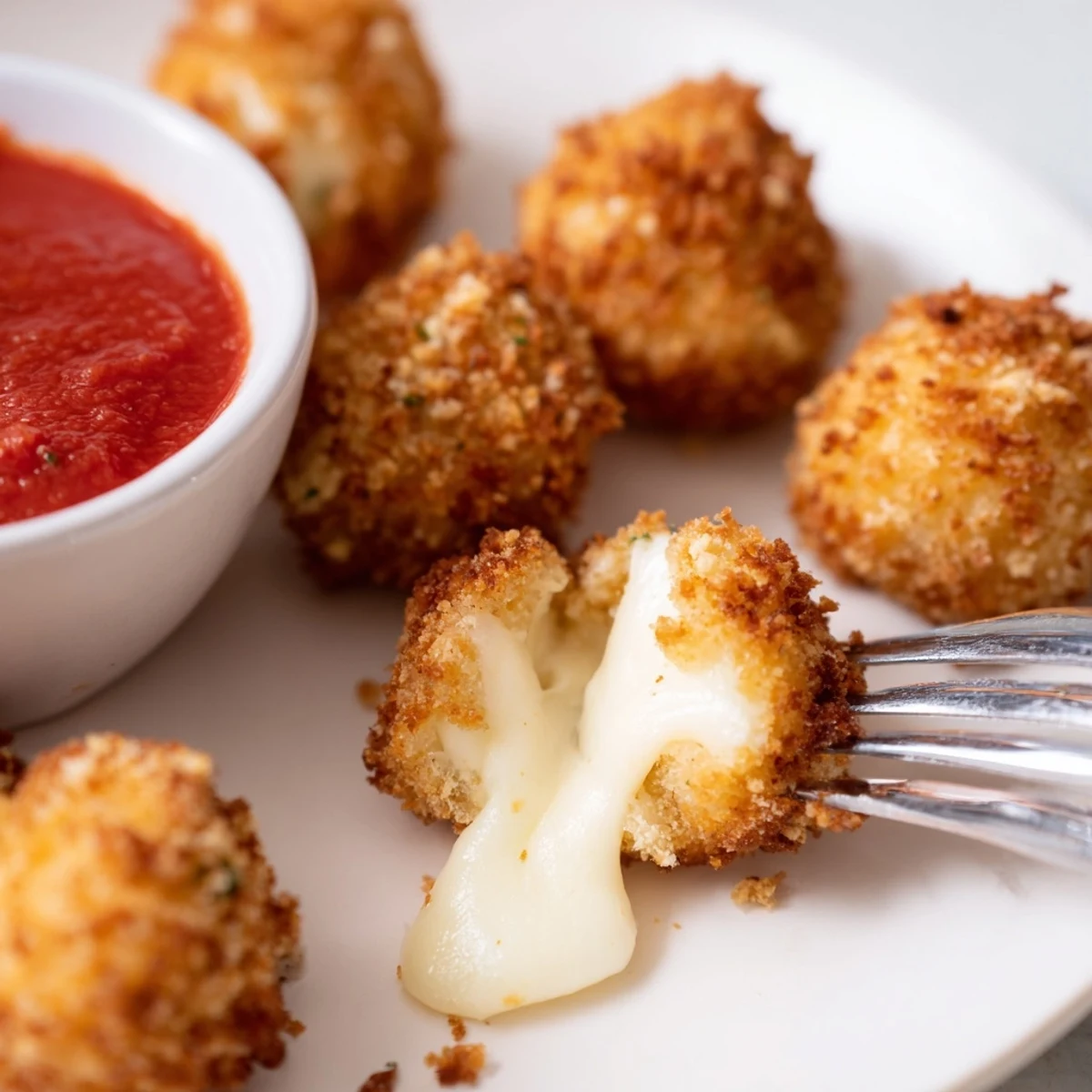 Golden fried mozzarella cheese balls with a crispy breadcrumb coating and melted center