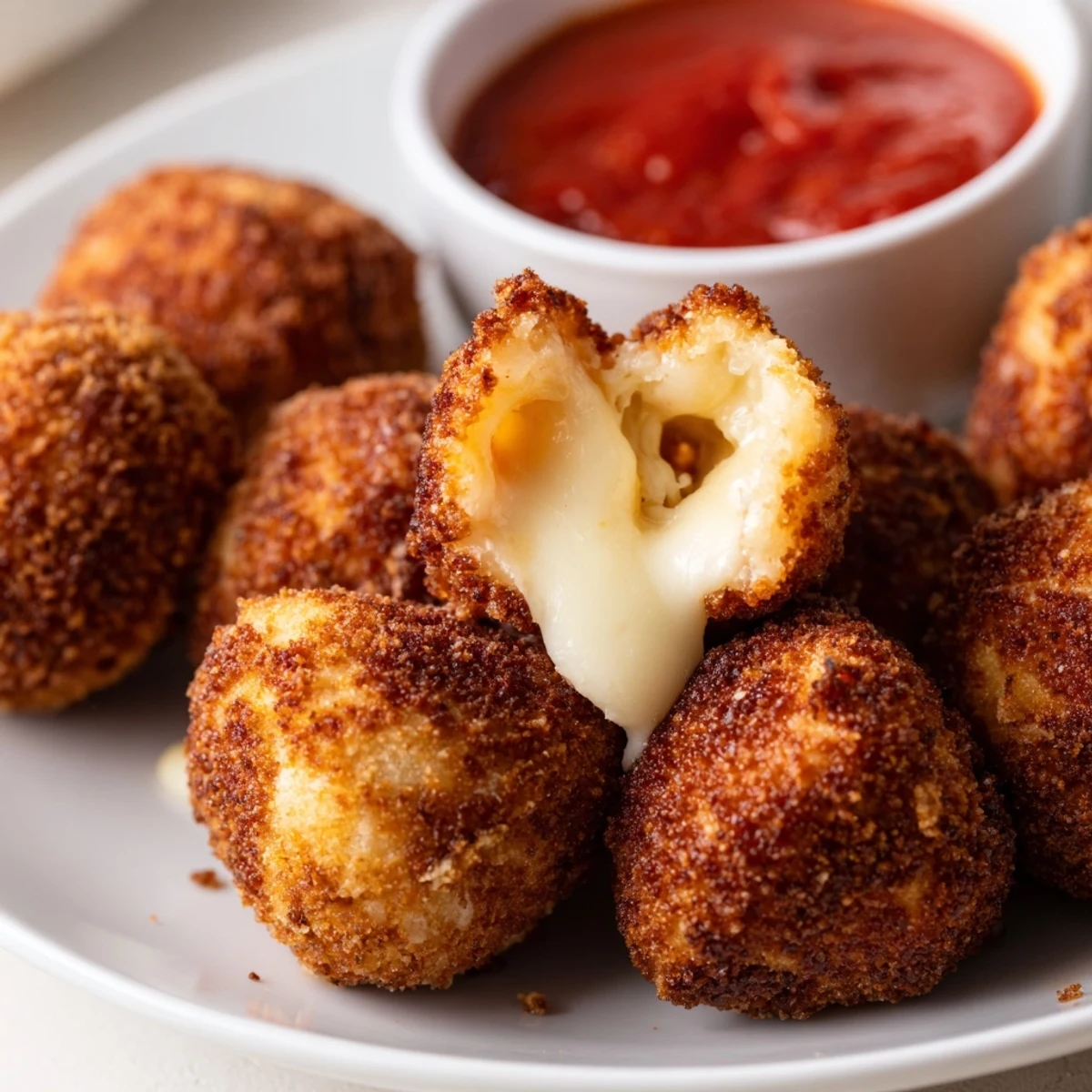 Crispy mozzarella cheese balls appetizer with oregano and Parmesan crust, golden brown exterior