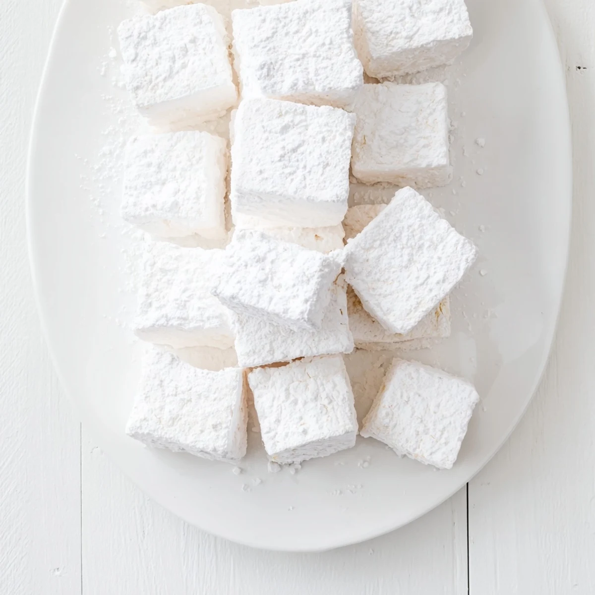 Vanilla homemade marshmallow recipe showing pillowy white treats coated in sweet confectioners sugar