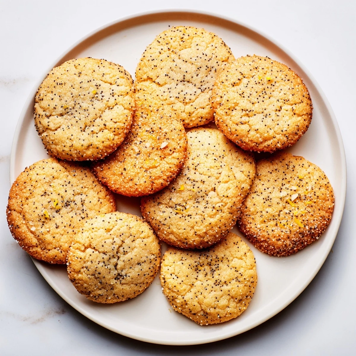 Soft lemon poppy seed cheesecake cookies with creamy centers and golden baked edges