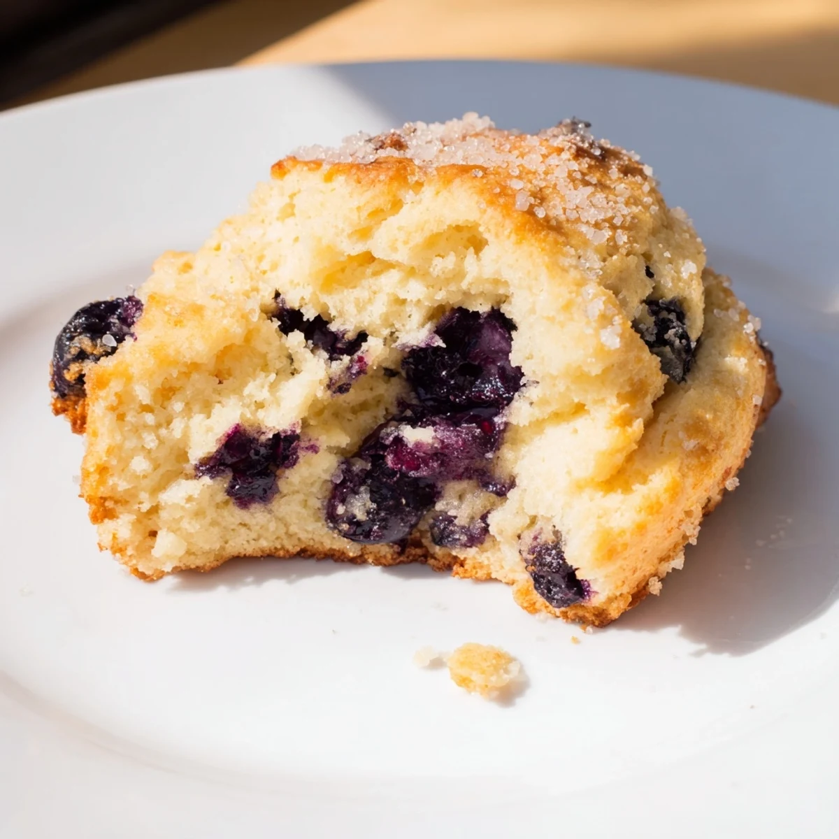 Freshly baked blueberry biscuits arranged on a baking sheet with golden brown edges