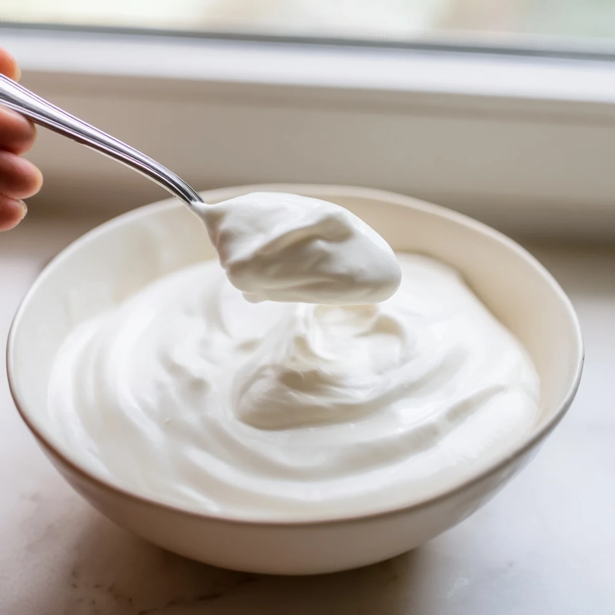 Rich strained Greek yogurt bowl with berries and granola for a healthy breakfast
