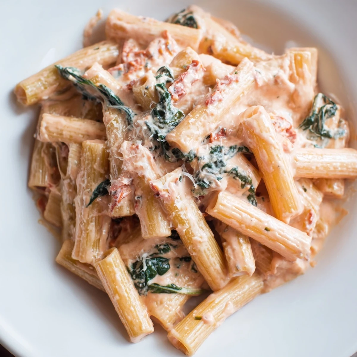 One Pan Creamy Sun Dried Tomato Spinach Pasta