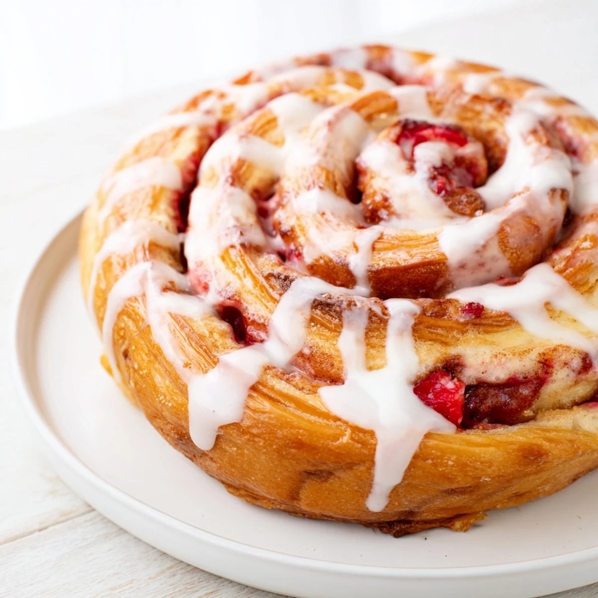 Swirled Strawberry Shortcake Cheesecake Rolls with creamy filling and bright red fresh strawberry layers