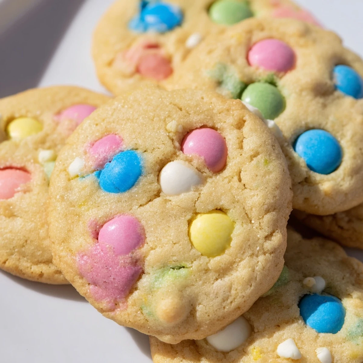 Golden chewy MM Bunny Cookies studded with bright Easter colored chocolate candies