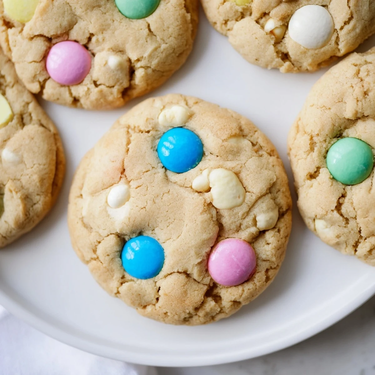 Warm MM Bunny Cookies arranged on a festive plate for a springtime dessert