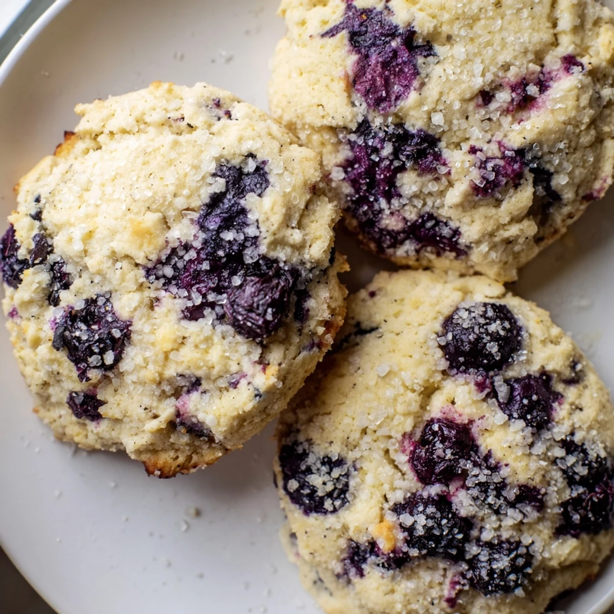 Cake-like blueberry muffin cookies topped with sparkling sugar and bursting with fresh berries