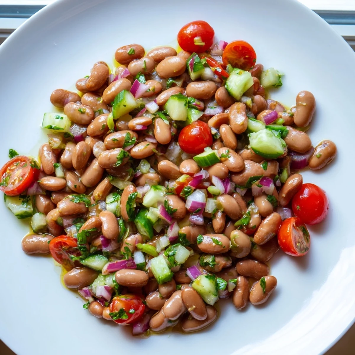 Fresh pinto bean salad tossed with crisp bell pepper and zesty lime dressing
