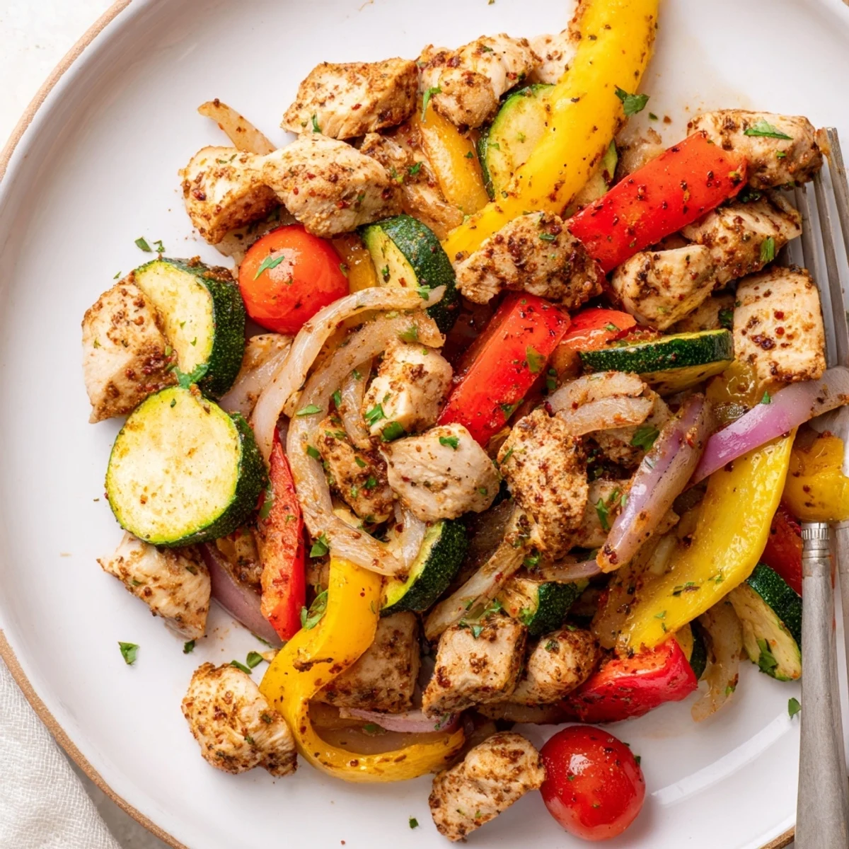 Quick flavorful one pan dish served hot with fresh parsley and lemon