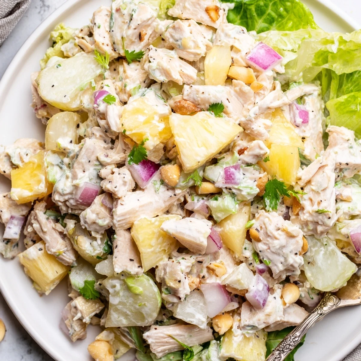 Hawaiian Chicken Salad Recipe with juicy pineapple, tender chicken, creamy dressing.