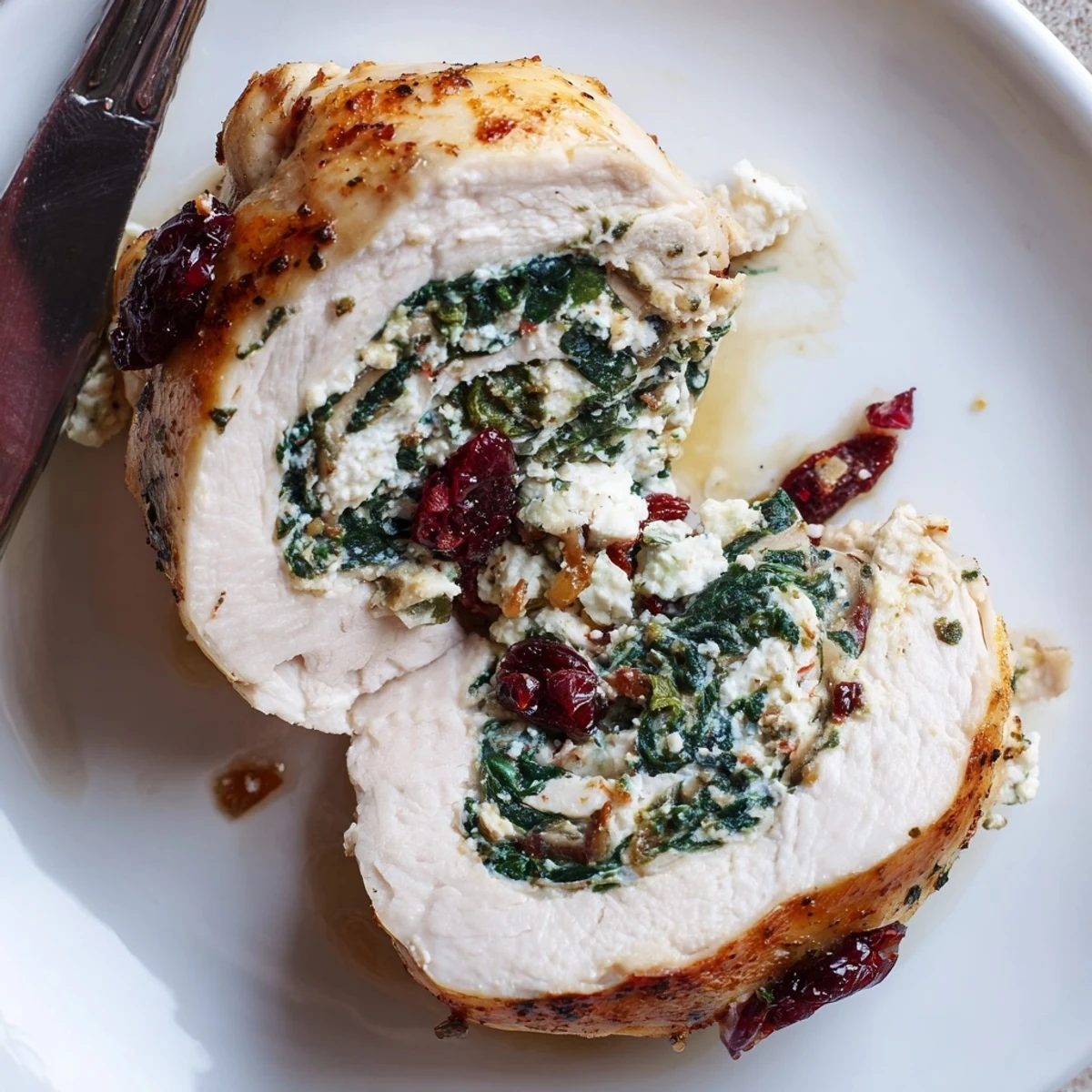 Juicy oven baked Cranberry Spinach Stuffed Chicken Breasts with golden brown tops.