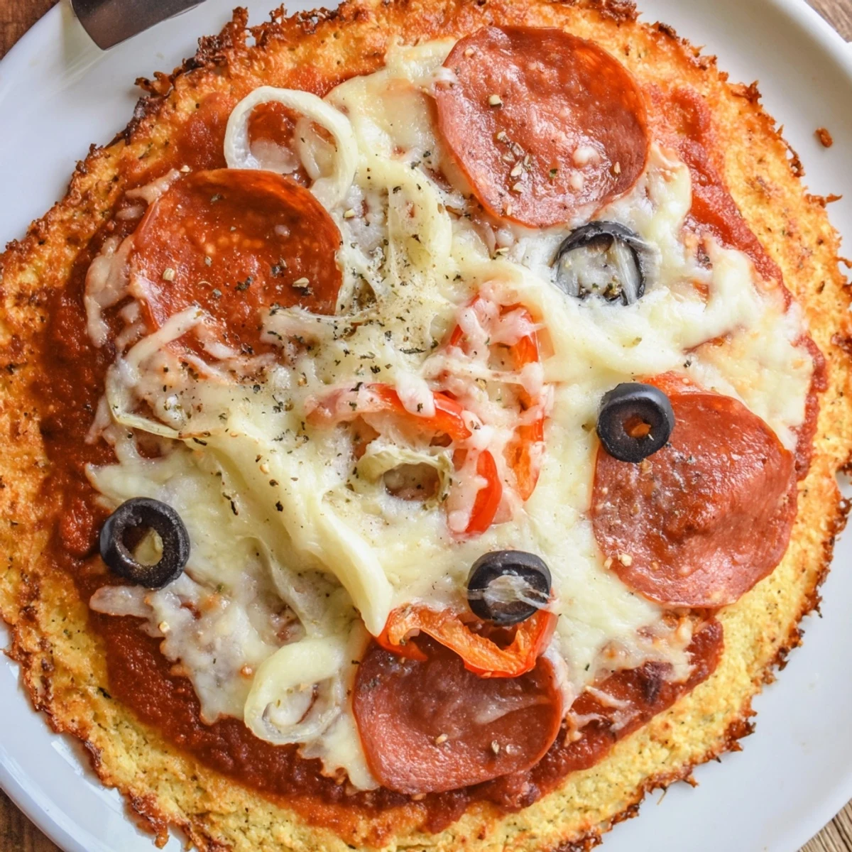 Sliced Keto Pizza With Crispy Low Carb Crust served hot with salad  