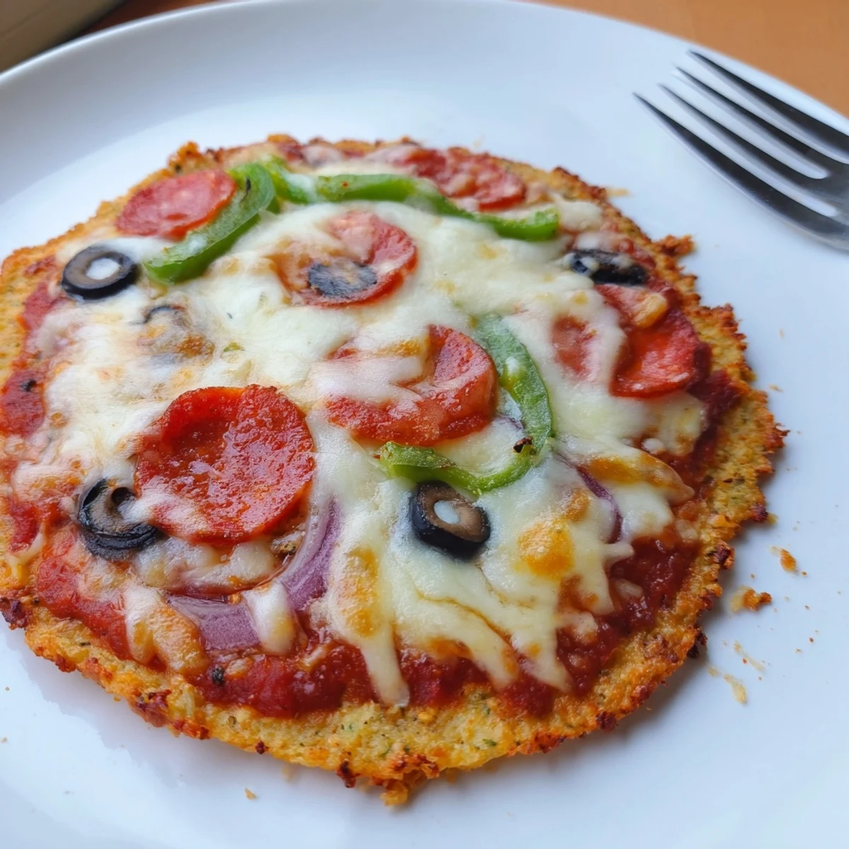 Homemade Keto Pizza With Crispy Low Carb Crust, pepperoni and oregano aroma