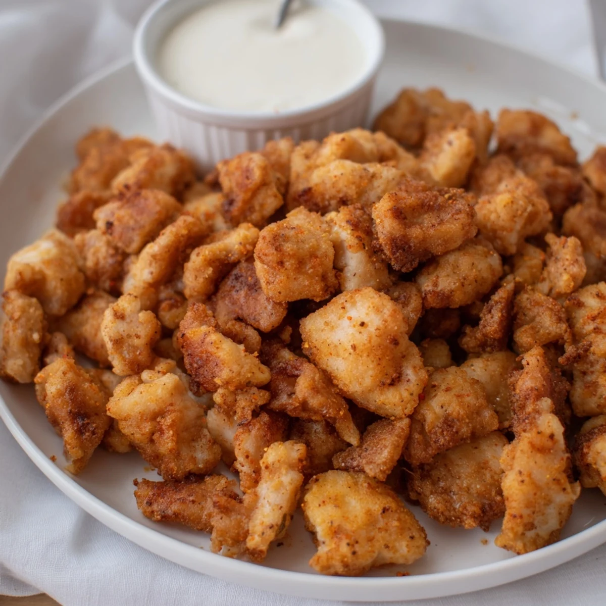 Party-ready Chicken Bites served hot with honey mustard and napkins