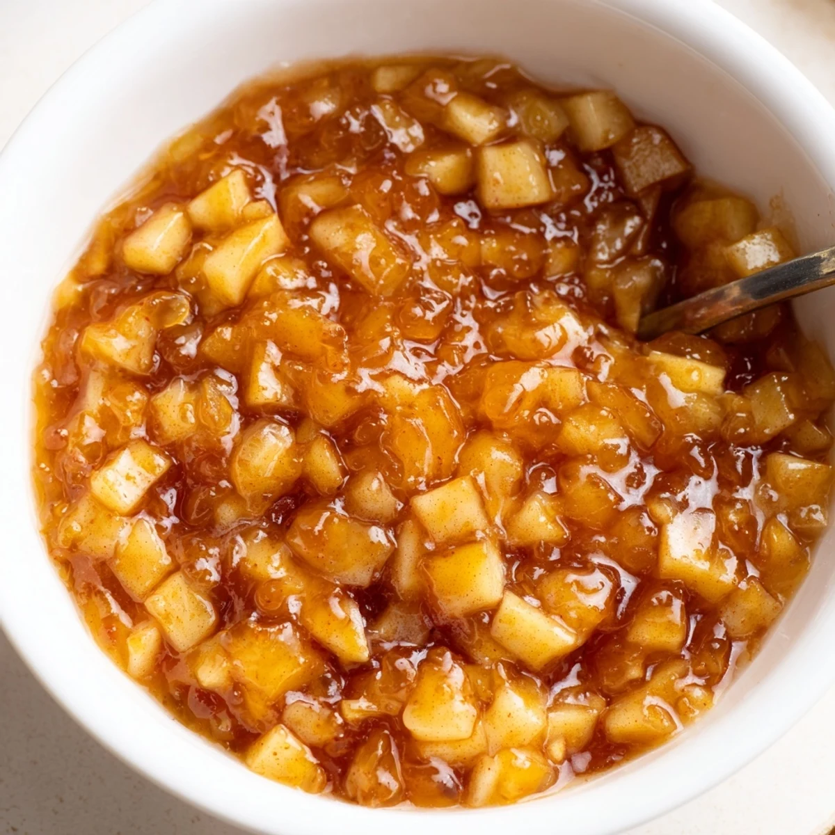 Sterilized jars of Fall Caramel Apple Jam cooling on wooden counter