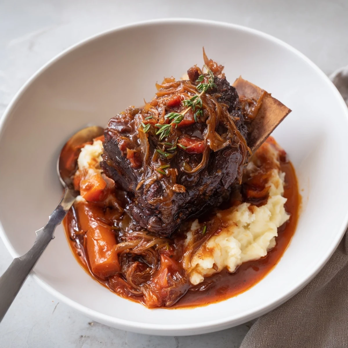 Aromatic Slow Cooker Beef Short Ribs simmered eight hours, tender, savory jus