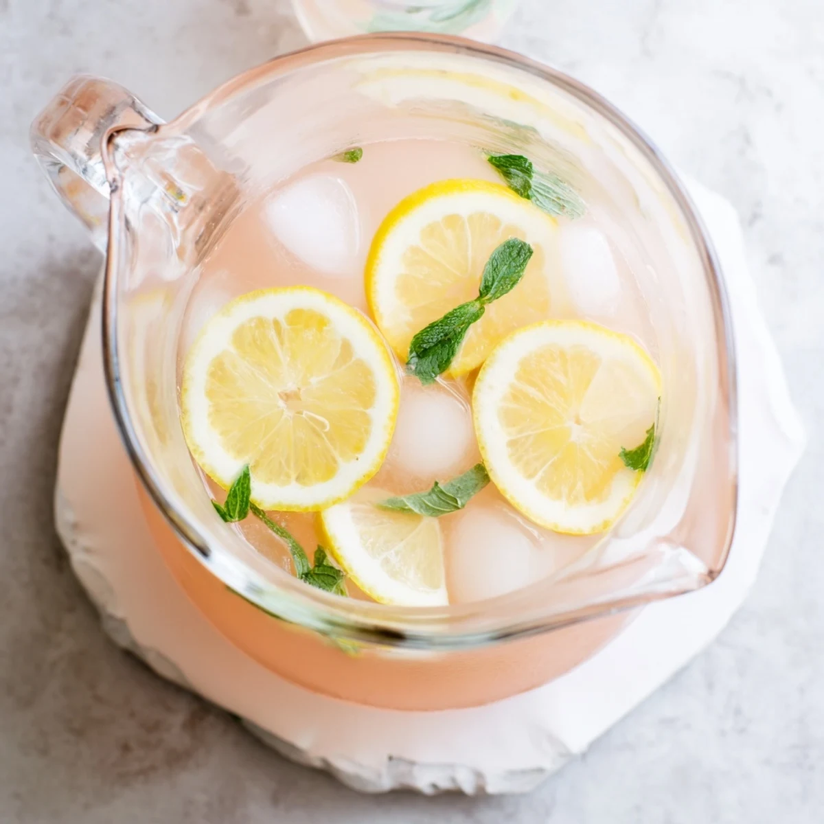 Pink watermelon lemonade poured over ice in a mason jar with a colorful striped paper straw