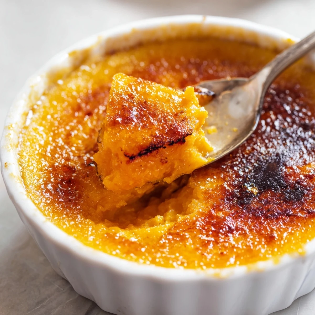 Silky smooth purple-tinged custard infused with sweet Japanese potato flavor beneath a perfectly torched caramelized sugar crust