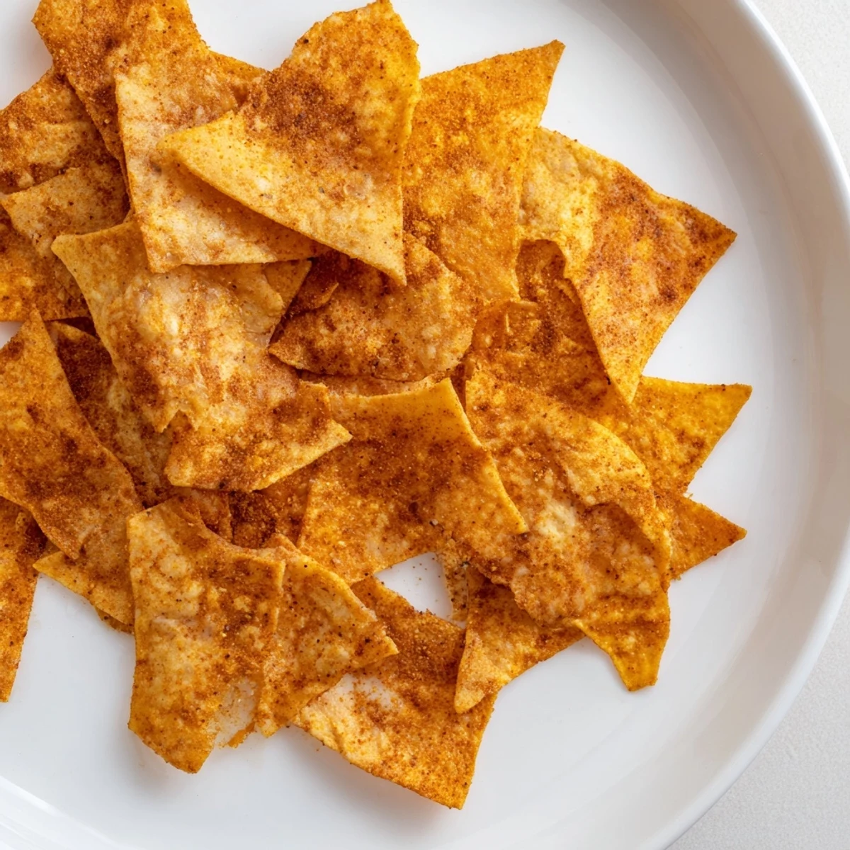 Homemade chickpea chips broken into pieces beside a bowl of creamy hummus