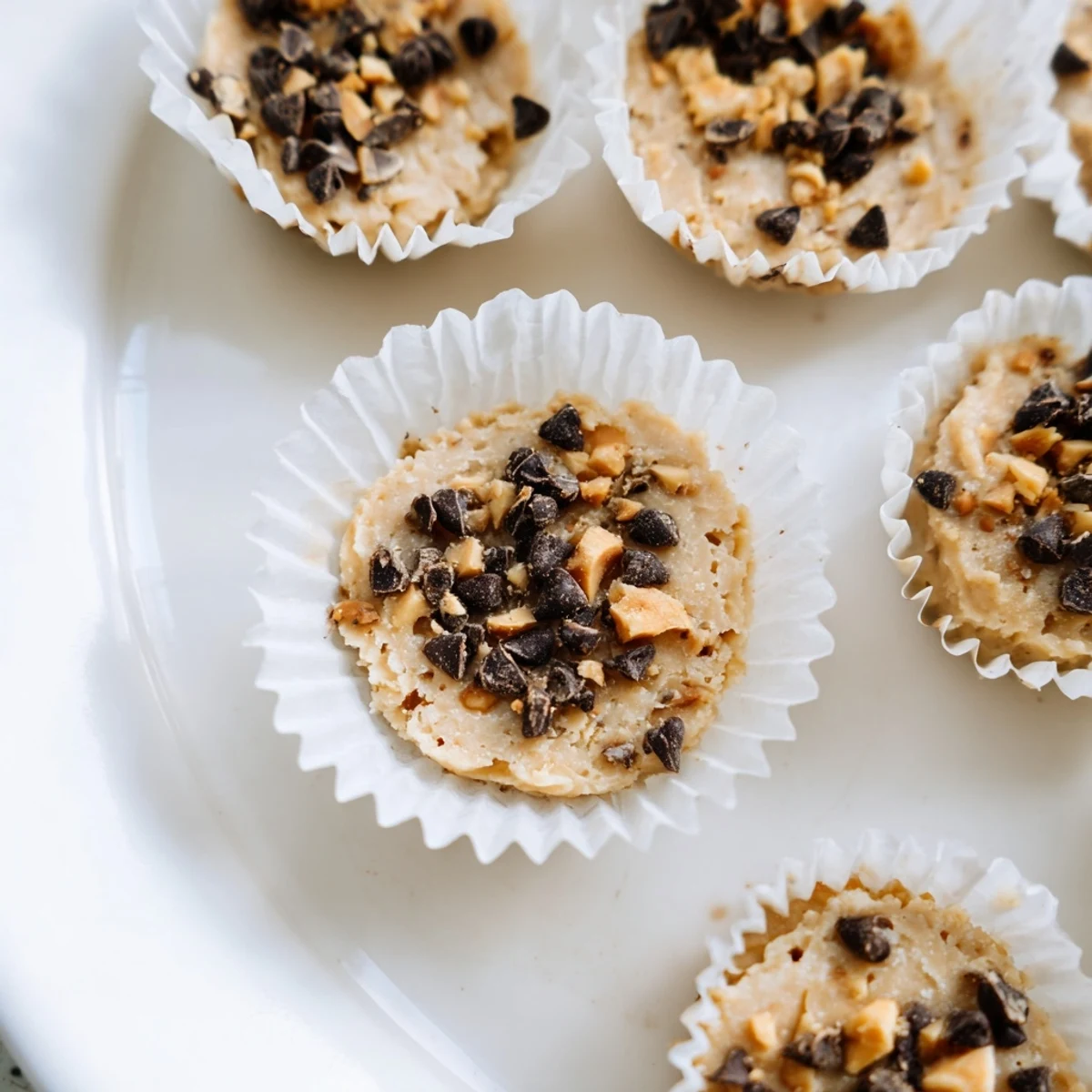Creamy frozen peanut butter Greek yogurt bites topped with melted dark chocolate and crushed peanuts in a mini muffin tin