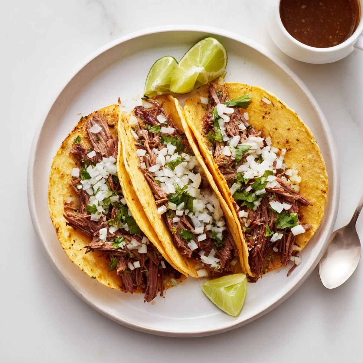 Super Crispy Birria Tacos Recipe with golden shells, juicy beef, lime wedges