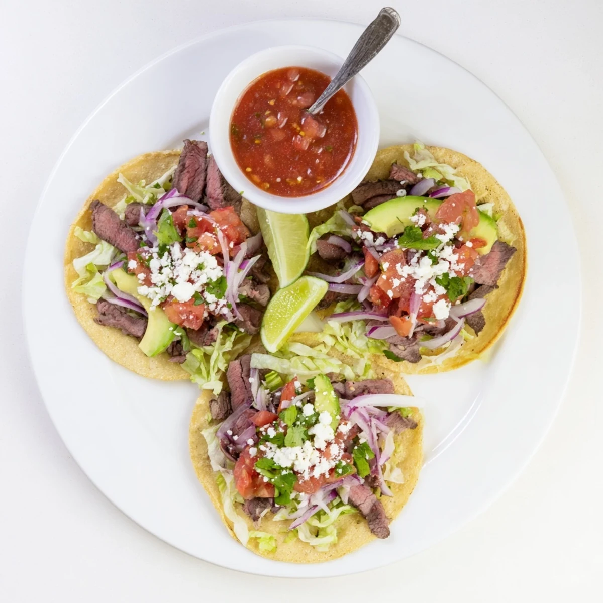 Smoky charred chicken in Charcoal Grilled Tacos Recipe, topped with sliced avocado