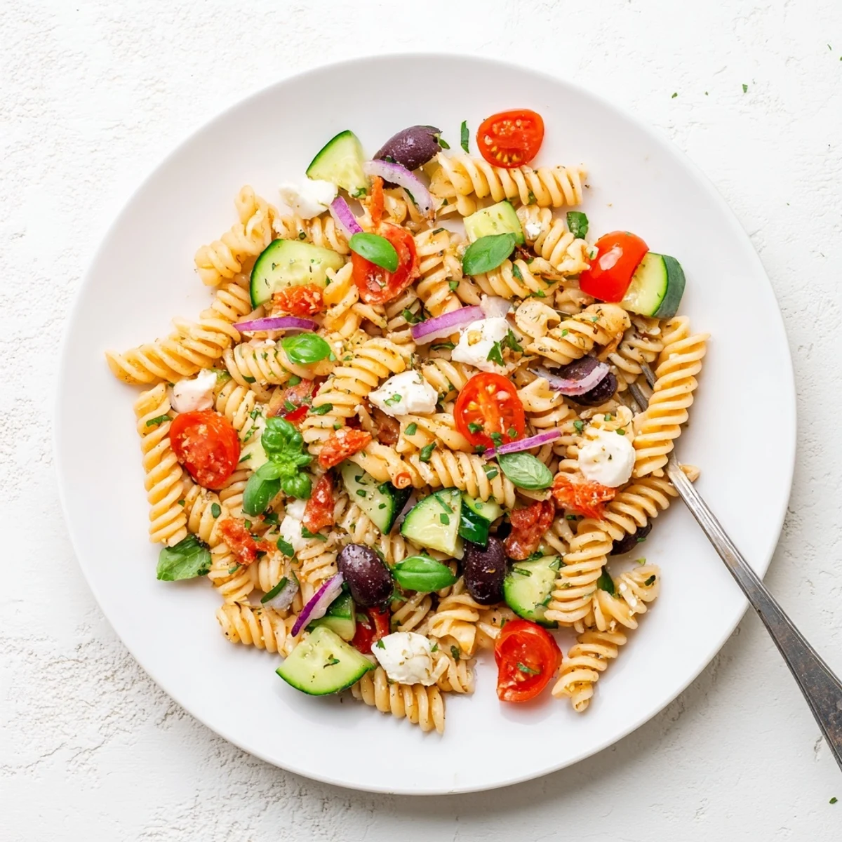 Bright Gluten Free Italian Pasta Salad Recipe chilled for picnics, olives and mozzarella