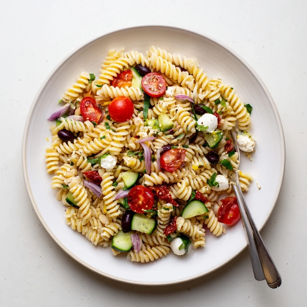 Family-friendly Gluten Free Italian Pasta Salad Recipe with zesty vinaigrette and crunchy cucumber