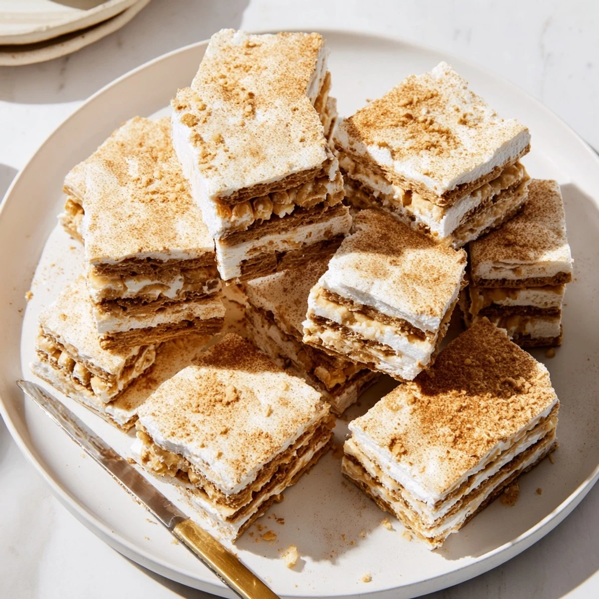 Churro Saltine White Toffee with golden bubbly toffee drizzled over crisp crackers