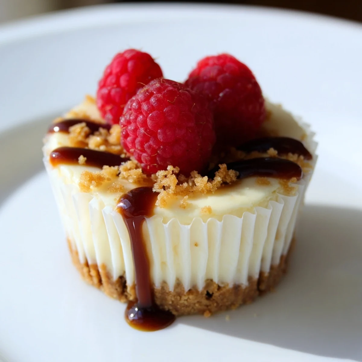 Creamy mini cheesecakes topped with fresh berries on a graham cracker crust