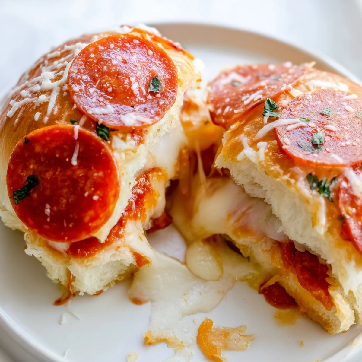 Crispy buttery hot honey pepperoni pizza sliders oozing with cheese and zesty marinara