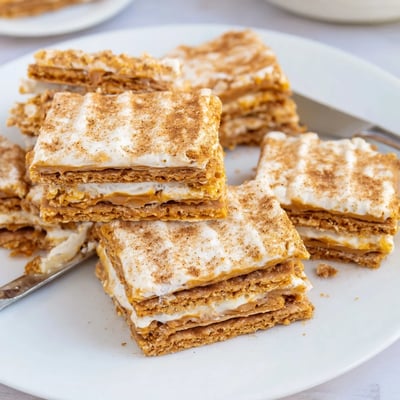 Warm Churro Saltine White Toffee squares dusted with cinnamon sugar on a rustic platter